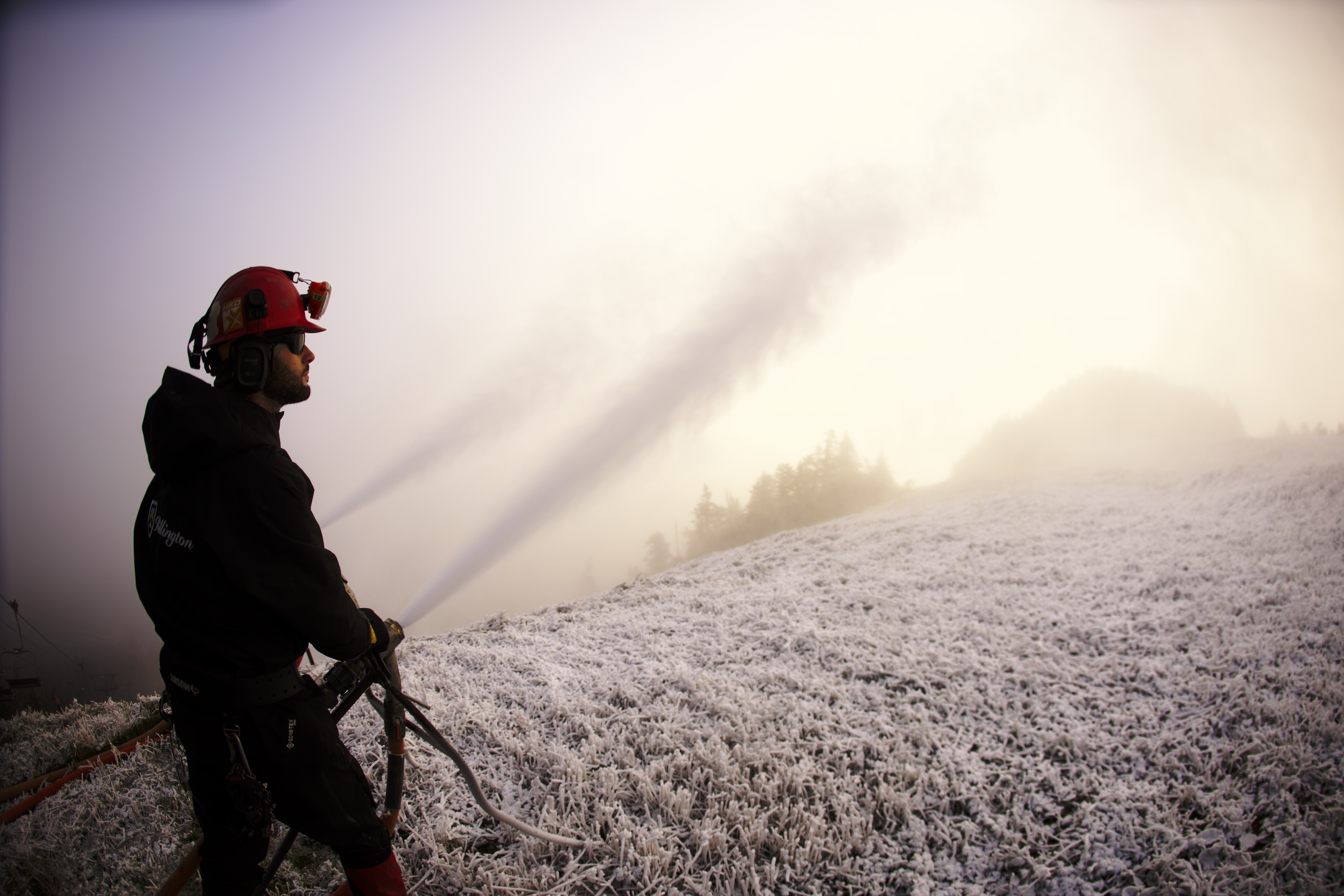 Snowmaker laying down first flakes on Killington